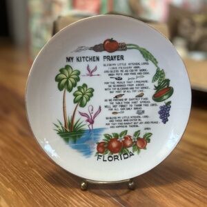 Vintage Florida 'My Kitchen Prayer' Decorative Collector Plate - White